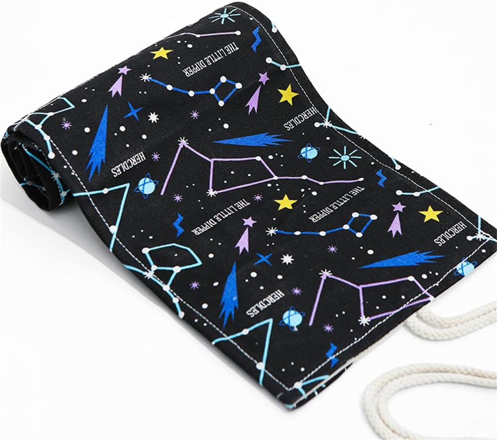 DIYOMR 24/36/72 Slots Pencil Wrap Pencil Rolls, Artist Colored Pencils Roll Up Bag Short Brushes Pouch Case Pencils Organizer for Drawing Coloring and Sketching (Constellation, 36slots)