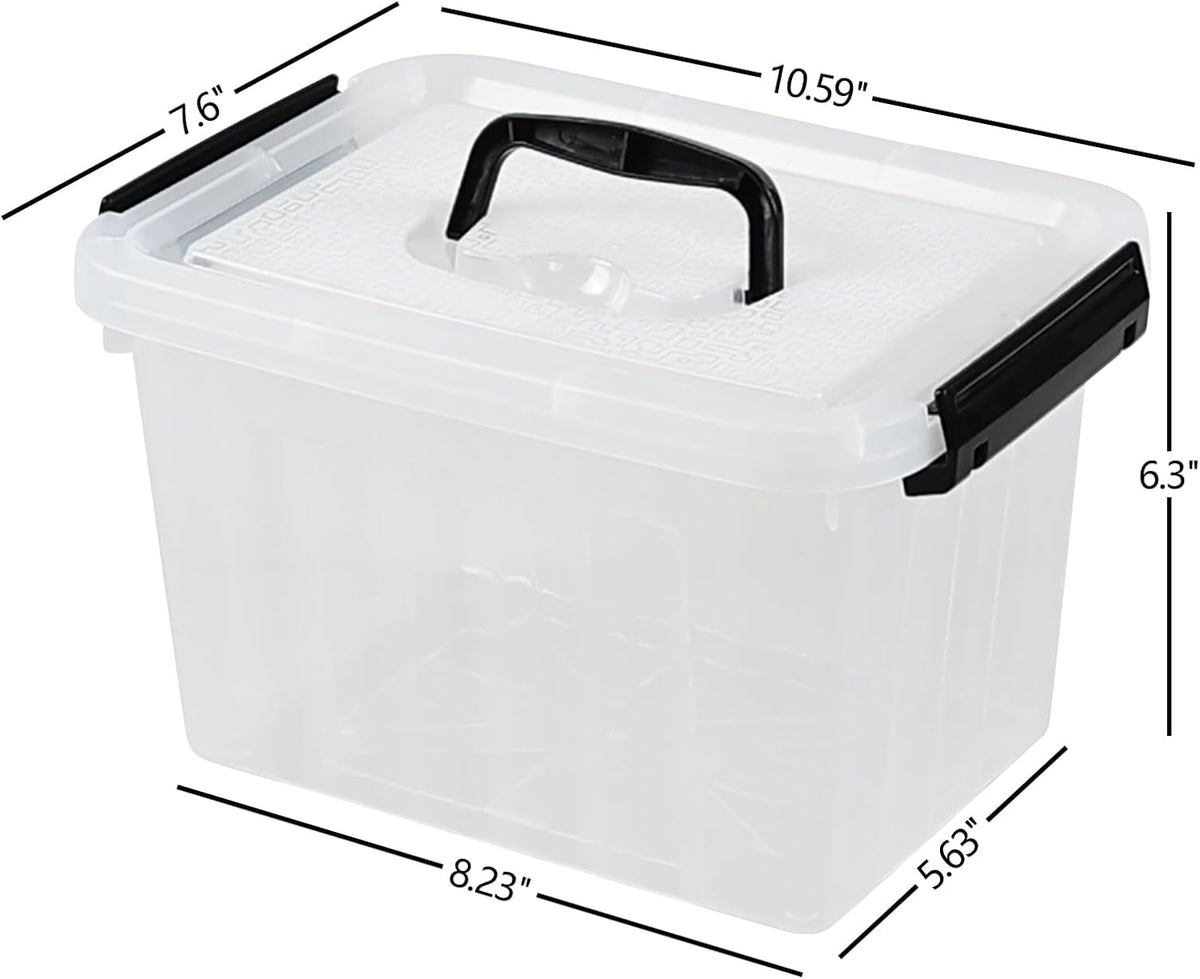 Wekioger 4 Pack 6 Quart Latching Box, Clear Lidded Storage Bins, Small Container with Handle