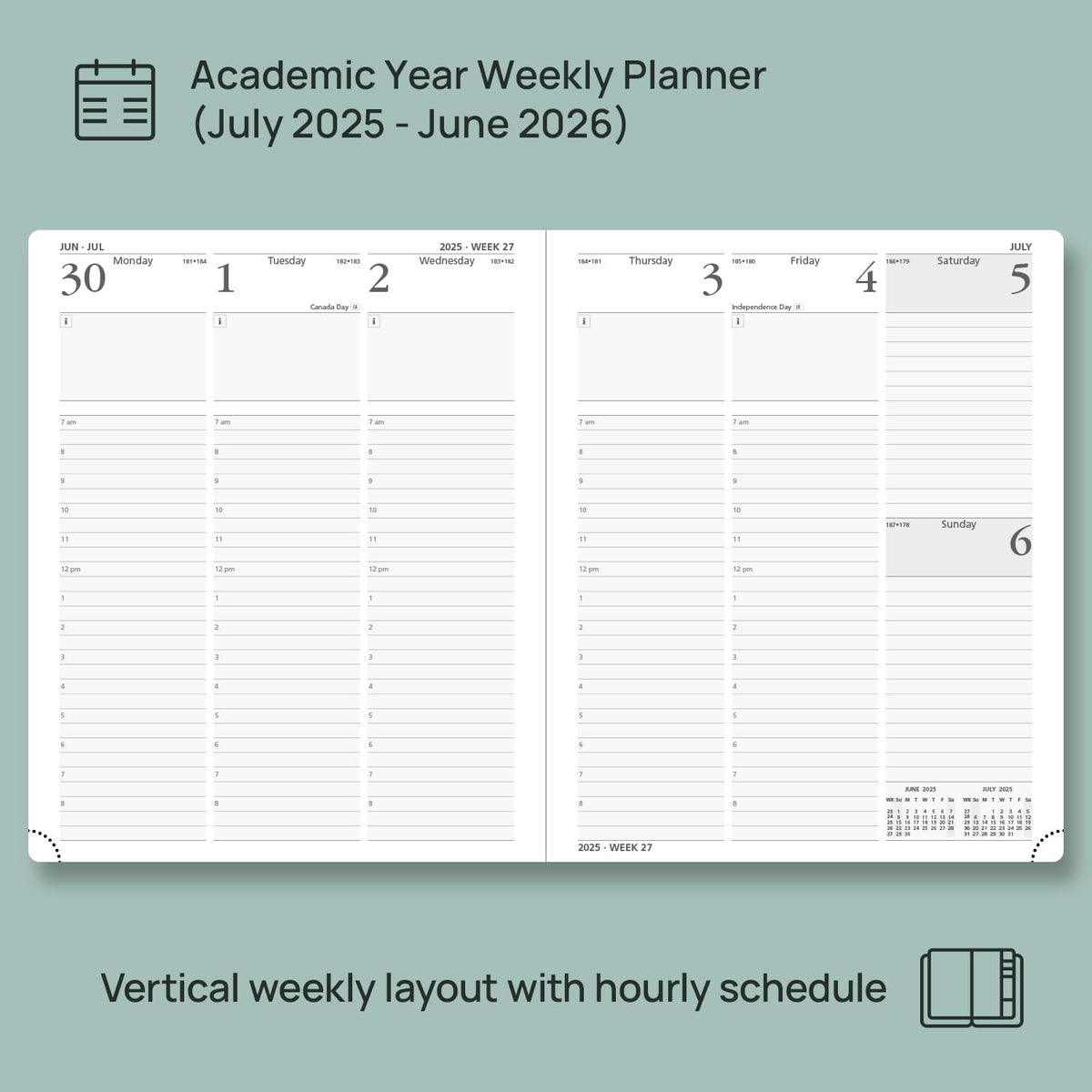 POPRUN Planner 2025-2026, (Large 8.5'' x 10.5'' Hard Cover) Academic Calendar (July 25-June 26) Daily Weekly and Monthly Appointment Book with Hourly Time Slots, Monthly Tabs, 100 GSM - Orange