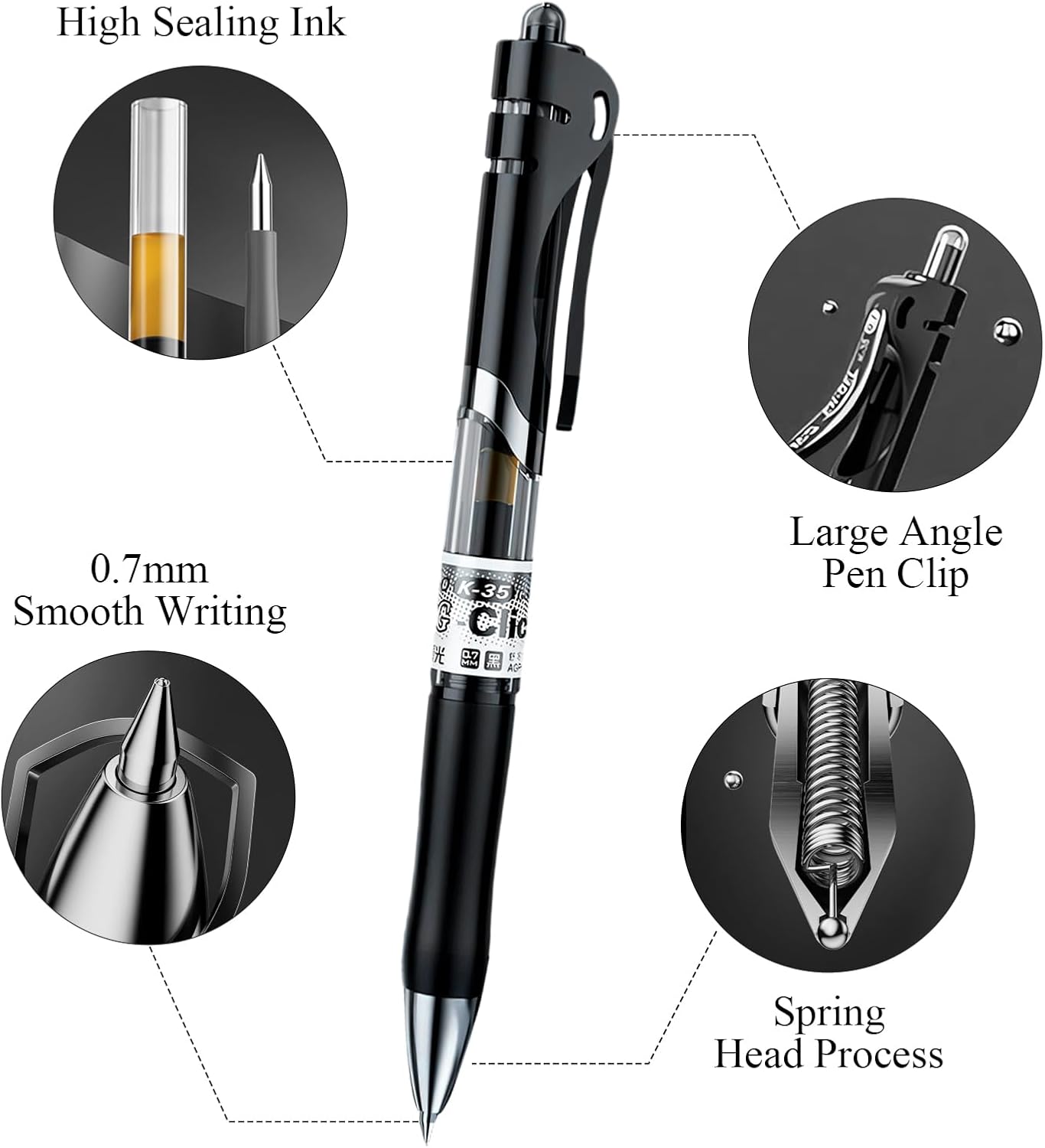 M&G Gel Pens, 0.7mm Black Gel Pens Medium Point, 36 PCS Retractable Gel Ink Rollerball Pens, Gel Ink Pens with Premium Ink & Comfort Grip for Smooth Writing Office School Men Women
