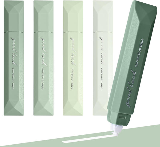 Temiary 5 Pcs White Correction Tapes, Aesthetic Correction Tape Pens Smooth Pull Out, Easy to Use Pen Shaped Applicator for Students School Office Supplies (Green)