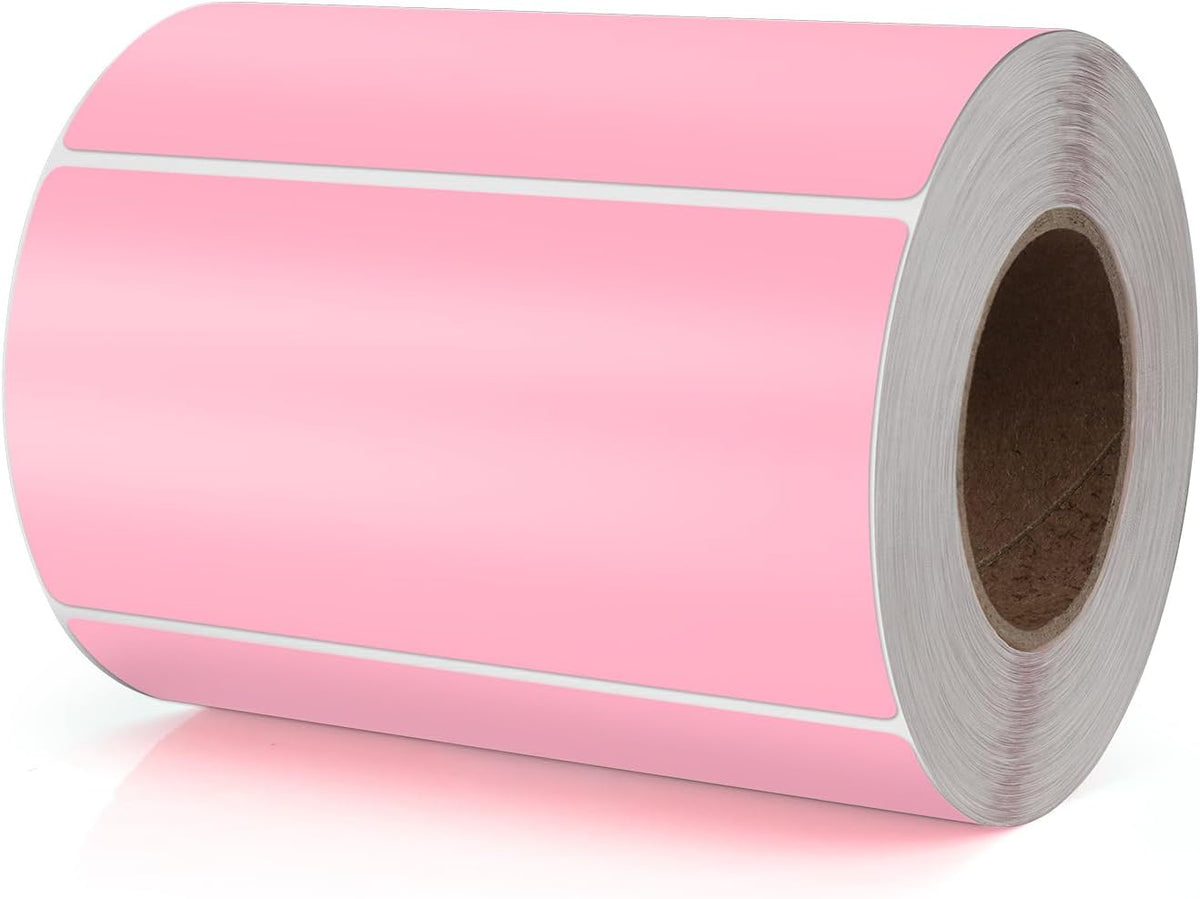 Pink Rectangle Stickers 4 x 2 Inch Color Coding Labels Vinyl Roll Self-Adhesive Waterproof Removable 500 PCS