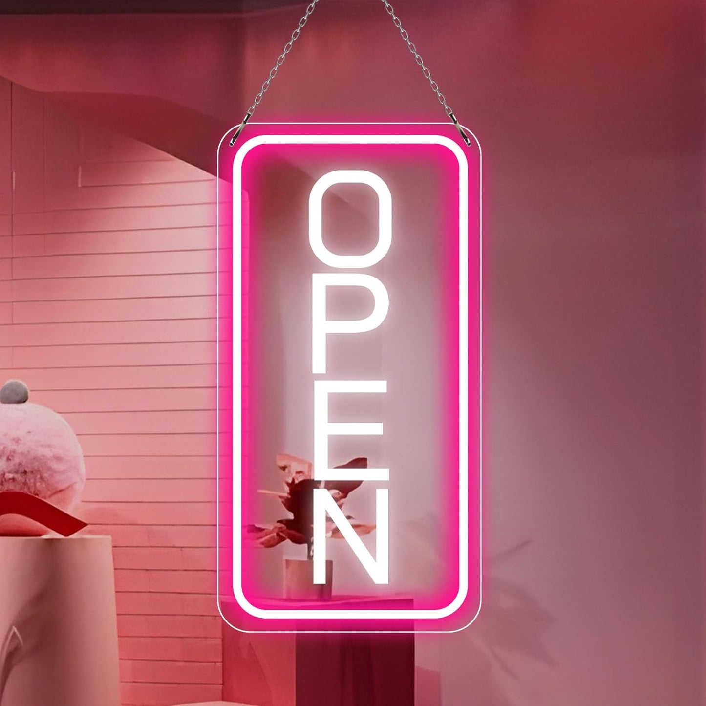 Neon Open Signs for Business, 16''x 9'' LED Open Sign, Super Bright Open Neon Sign (Pink&White), with ON/OFF Switch & Adapter, Neon Light Up Sign for Window Party Wall Door Coffee Club Hotel, Vertical