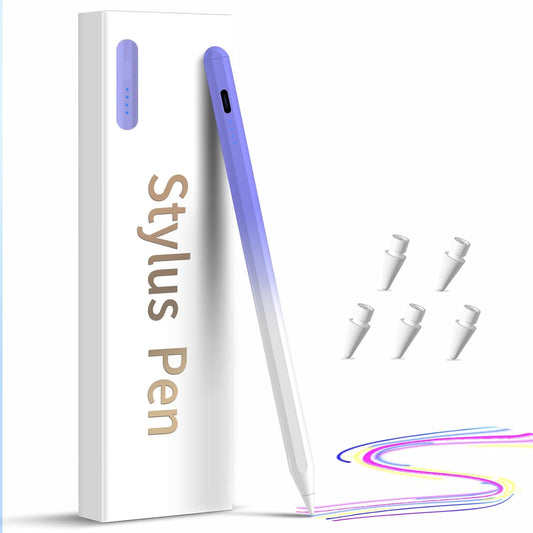 Stylus Pen for iPad,(2018-2025) Fast Charge with Tilt Sensitivity & Palm Rejection iPad Pro 11"/12.9", iPad mini 5/6, iPad Air 3/4/5, 6/7/8/9/10 (White Purple)