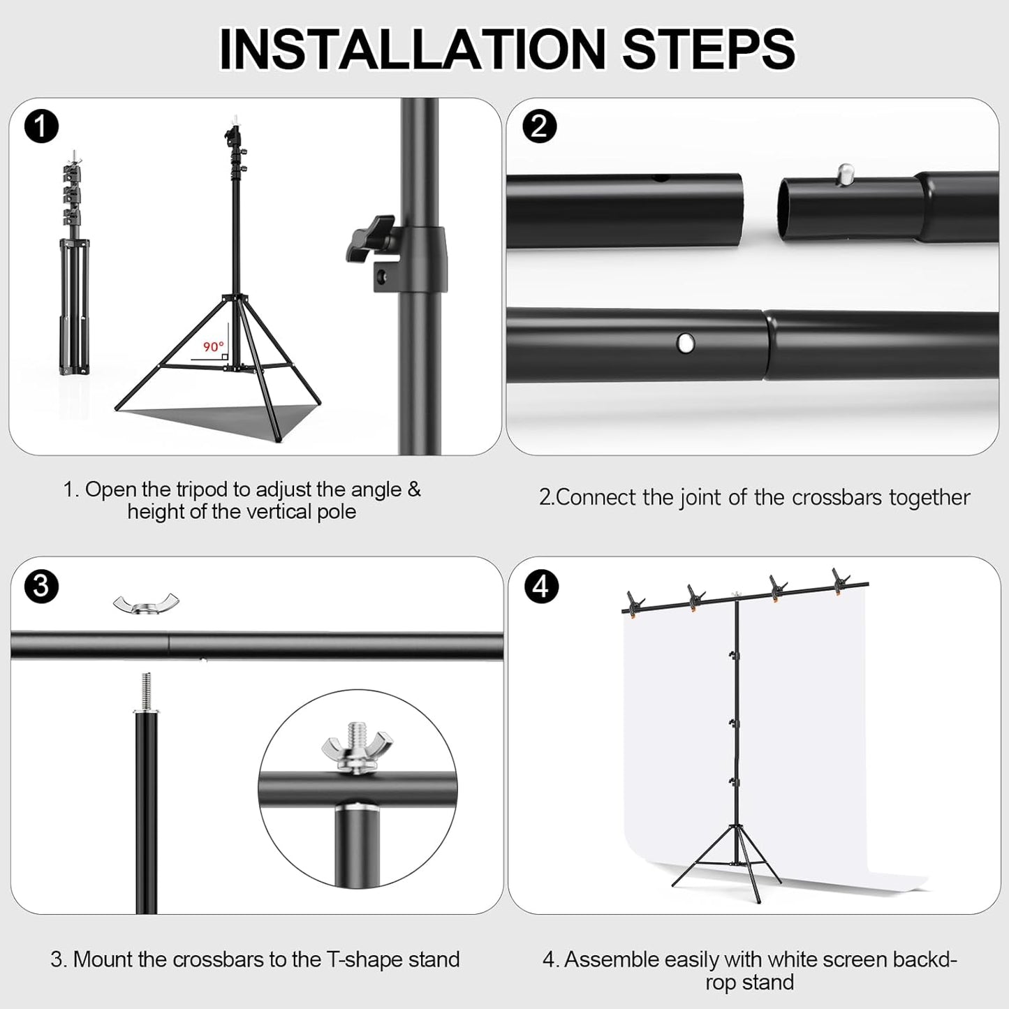 5x6.5Ft White Screen with Stand Kit, T-Shape Backdrop Stand Tabletop Photo Shoot for Jewelry Cosmetics, White Background with Adjustable Photo Backdrop Stand for Photography, Zoom with Case&Clips