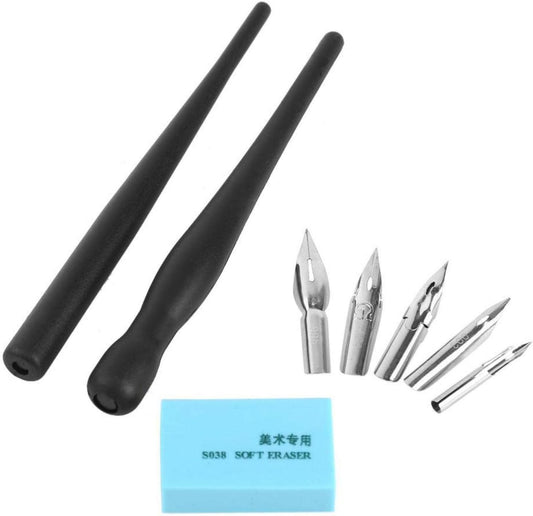Manga Pen Cartoon Comic Pen Nib Drawing Tools Comic Dip Pen Set with 2 Black Pen Holders 5 Nibs 1 Drawing Eraser