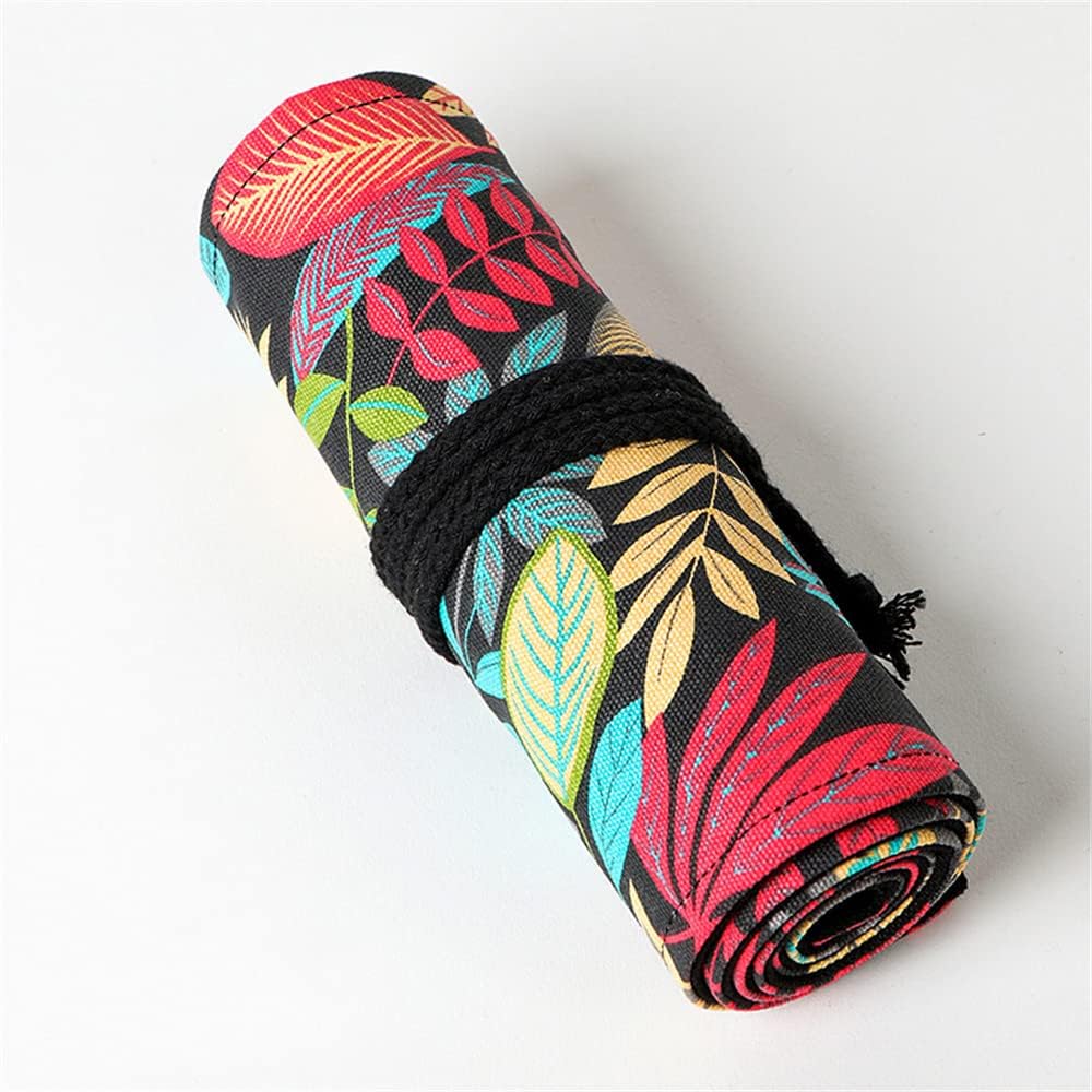 DIYOMR 24/36/72 Slots Pencil Wrap Pencil Rolls, Artist Colored Pencils Roll Up Bag Short Brushes Pouch Case Pencils Organizer for Drawing Coloring and Sketching (Colorful Leaves, 72slots)