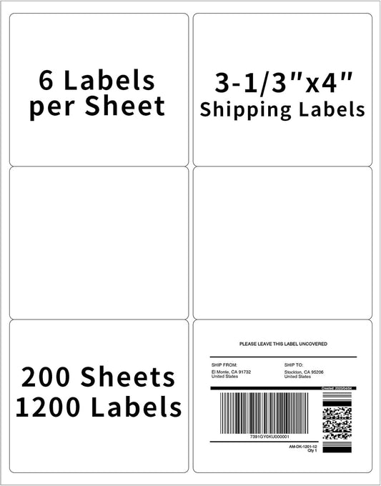 200 Sheets 1200 FBA Box Labels, 3-1/3" x 4" 6 Up Shipping Address Labels for Laser & Inkjet Printers, Product Labels, 6 per Page Printable Mailing Label - Matte