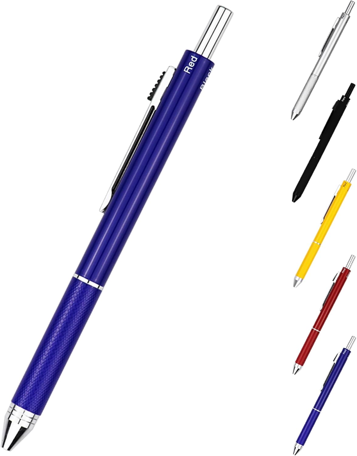 DunBong 4-in-1 Multicolor Writing Instrument, Metal Cased Multifunction Pen, 0.5mm Mechanical Pencil, Red, Blue and Black Ball Pens, 1-Count (Blue)
