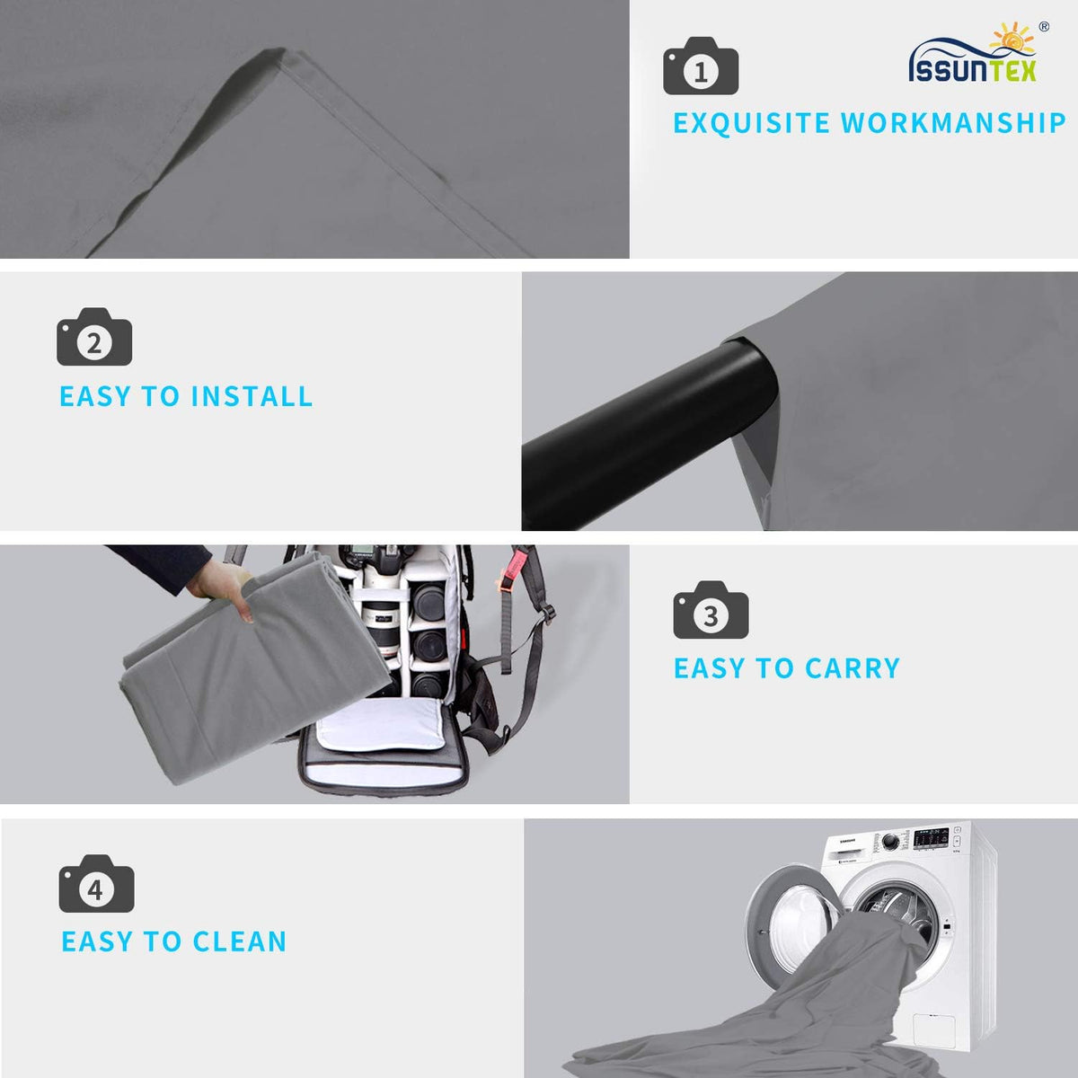 ISSUNTEX 5X7 ft Background Muslin Backdrop, Photo Studio, Collapsible High Density Screen for Video Photography and Television-Gray