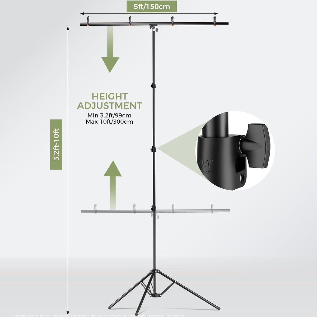 EMART Green Screen Backdrop Kit with Reverse Folding Base, 5x10ft Photo Greenscreen Background with Portable T-Shape Stand and 4 Clamps for Photography, Photoshoot, Studio Video Recording, Streaming