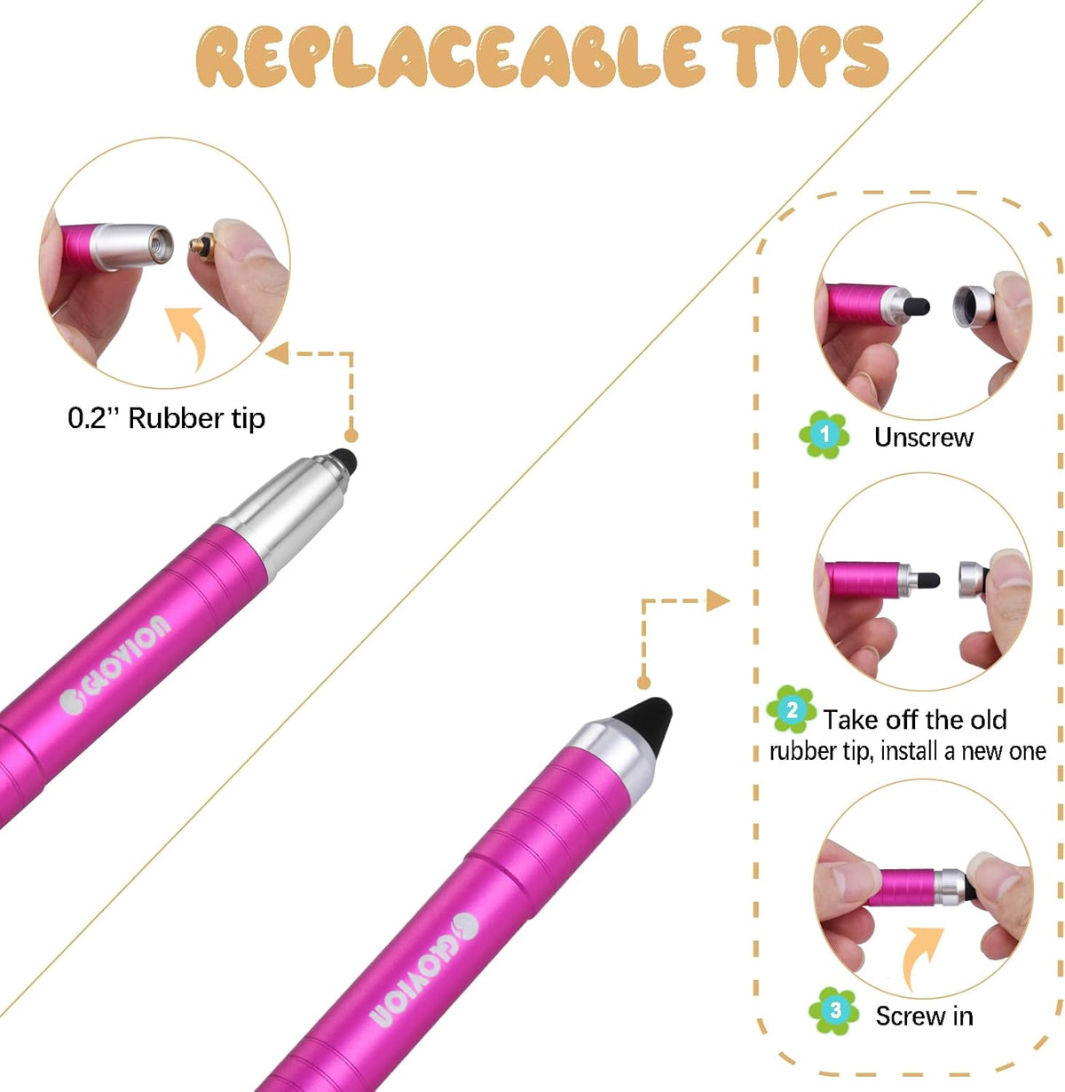 Stylus Pen for iPhone, Universal Capacitive Stylist Pens for Touch Screens with Magnetic Cap, Kids Stylus Pens Pencil for Ipad iPhone Mini Pro Air Chromebook Kindle Samsung - Pink
