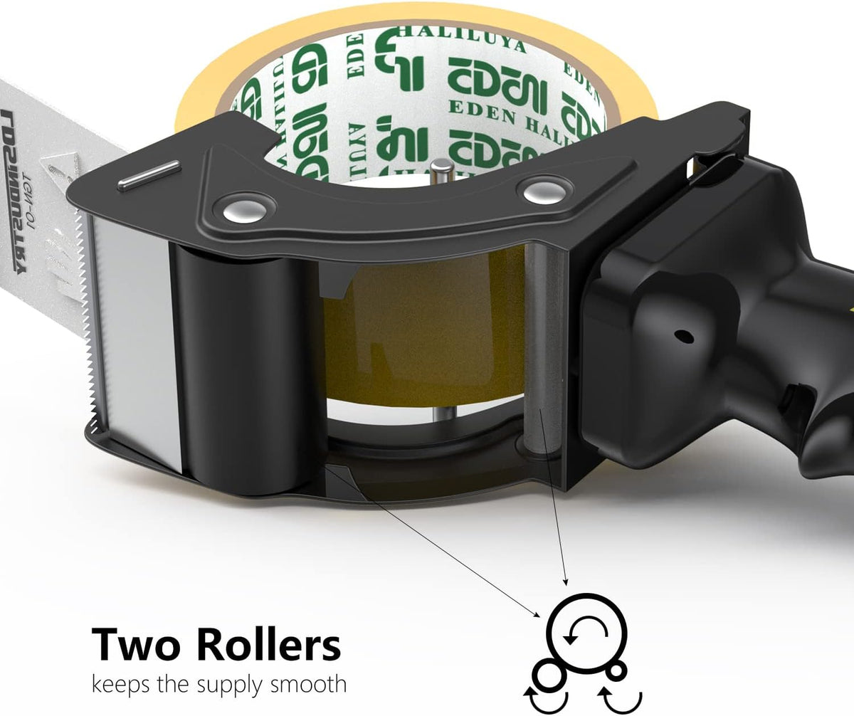 Rapid-Replace Packing Tape Dispenser Gun with Extra Blade, 2IN(50mm) Lightweight Ergonomic Industrial Handheld Heavy Duty Tape Cutter for Carton, Packaging and Box Sealing, Black