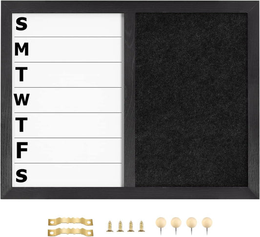 13" x 17" Magnetic Weekly Dry Erase White Board and Felt Board, Black Wood Frame，Magnetic Surface Whiteboard for Home Office and Wall Decor(ZHZL-3343)