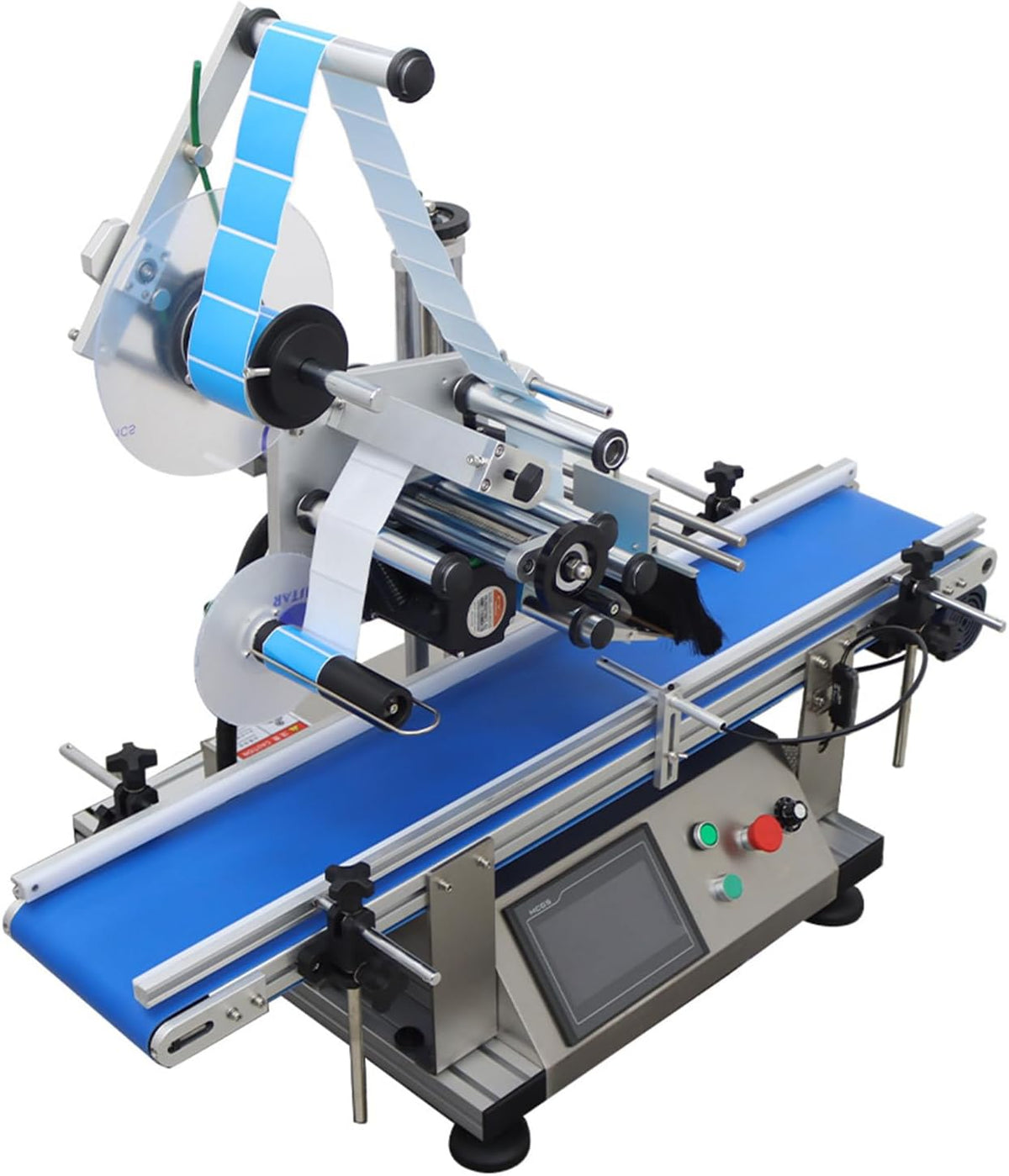 INTSUPERMAI Automatic Desktop Conveyor Table Plate Labeling Machine Desktop Flat Labeling Machine Automatic Flat Surface Labler Applicator with Conveyor Belt 110V