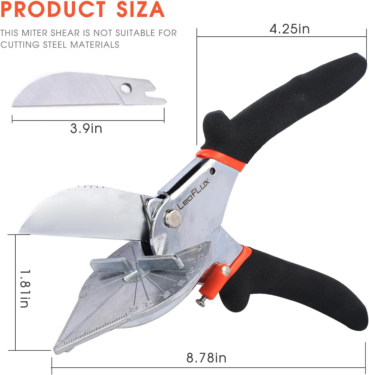 Miter Shears for Wood Trim, Adjustable 45 to 135 Degree Handheld Tool, Multi Angle, Multifunctional Trunking Shears for Moulding, Mitre Cutting, Quarter Round, Includes 2 Blades | LFXP3101S