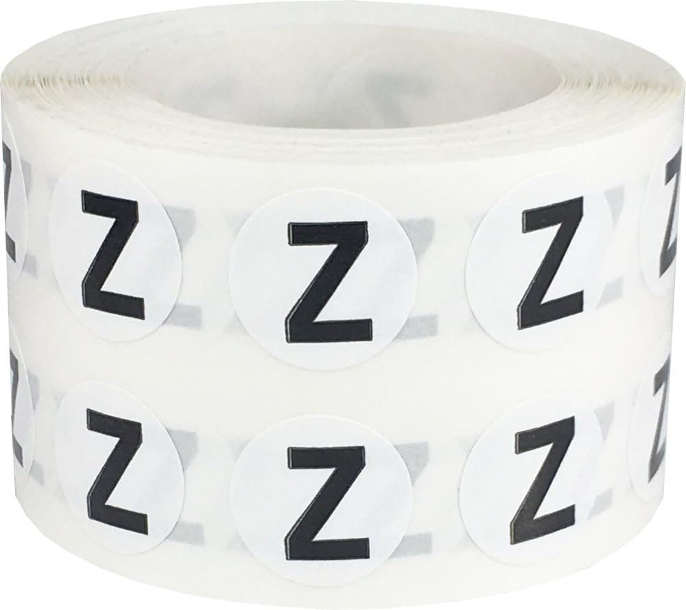 Letter Z Inventory Labels .5 Inch Round Circle Dots 1,000 Adhesive Stickers