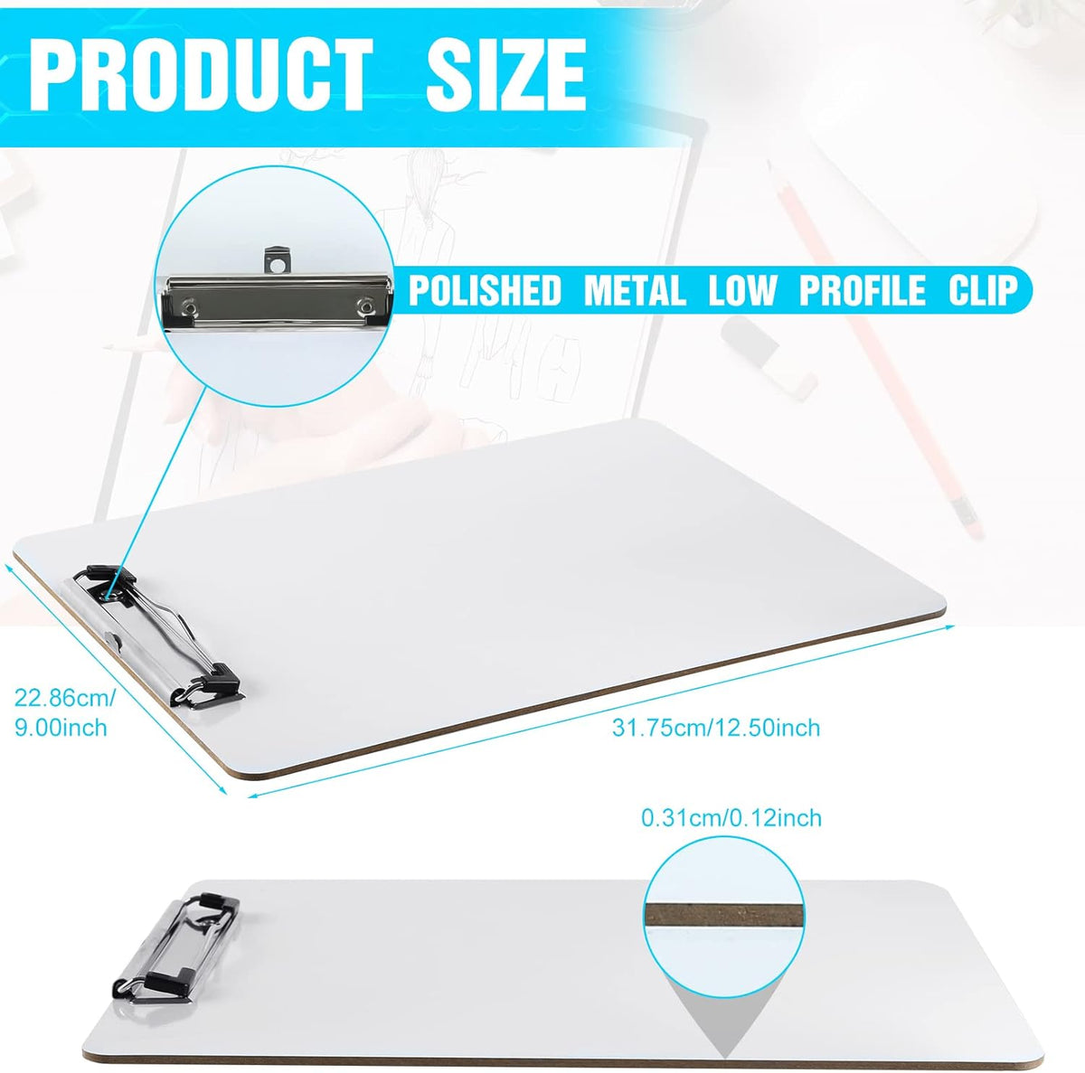 Dry Erase Clipboards, HERKKA 32 Pack Hardboard Office Whiteboard Clipboards Low Profile Clip Standard A4 Letter Size, ECO Friendly, Size 12.5 x 9 Inch