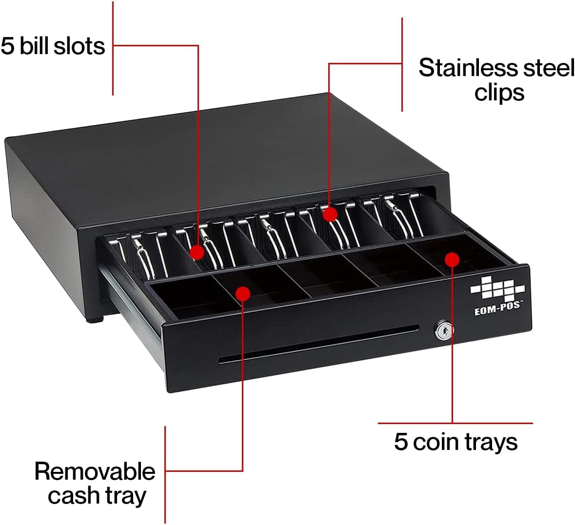 Cash Register Money Drawer + Mounting Brackets for Under Counter Installation. Built in Cable to Connect to Printer. Compatible with Square [Receipt Printer Required](Printer Driven)