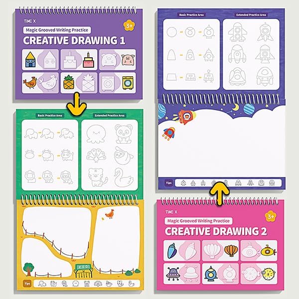 TIME X Magic Grooved Writing Practice Books, Reusable Handwriting Practice Books, Groove Workbooks, Handwriting Practice for Kids 3 +, Large Writing Practice Books (Practice 6-Books)