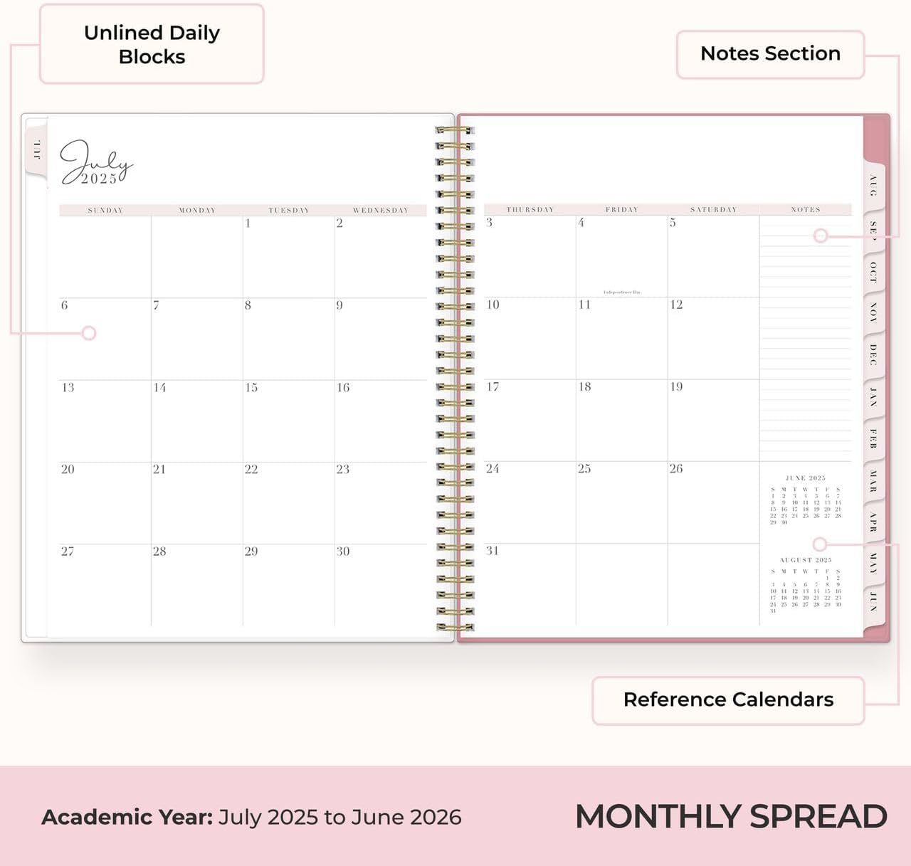 Blue Sky Rachel Parcell 2025-2026 Weekly and Monthly Academic Year Planner Calendar, July 2025 - June 2026, 8.5" x 11", Flexible Cover, Wirebound, Laminated Tabs, Storage Pocket, Includes Stickers, Peony