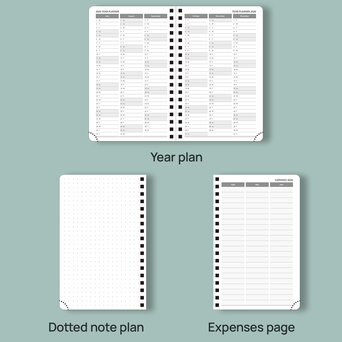 POPRUN Pocket Planner 2025-2026 (Spiral Hardcover - 4''x 6.25''), Daily Weekly and Monthly (July 2025 - June 2026) with Hourly Time Slots, for Purse, 100 GSM - Haze Blue