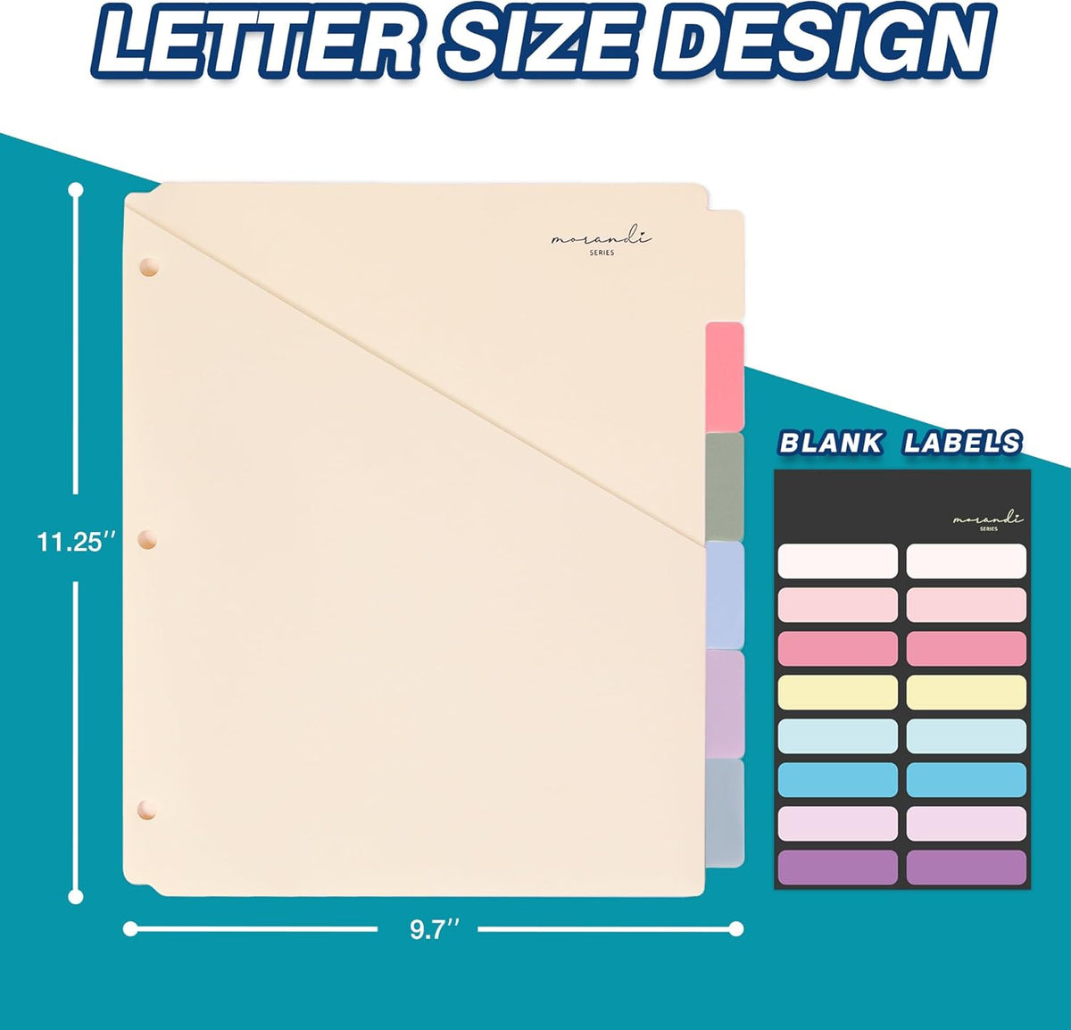 H4D 6-Tab Dividers for 3 Ring Binder, Plastic Dividers with Two Pockets, Letter Size, Morandi Colors, 1 Set