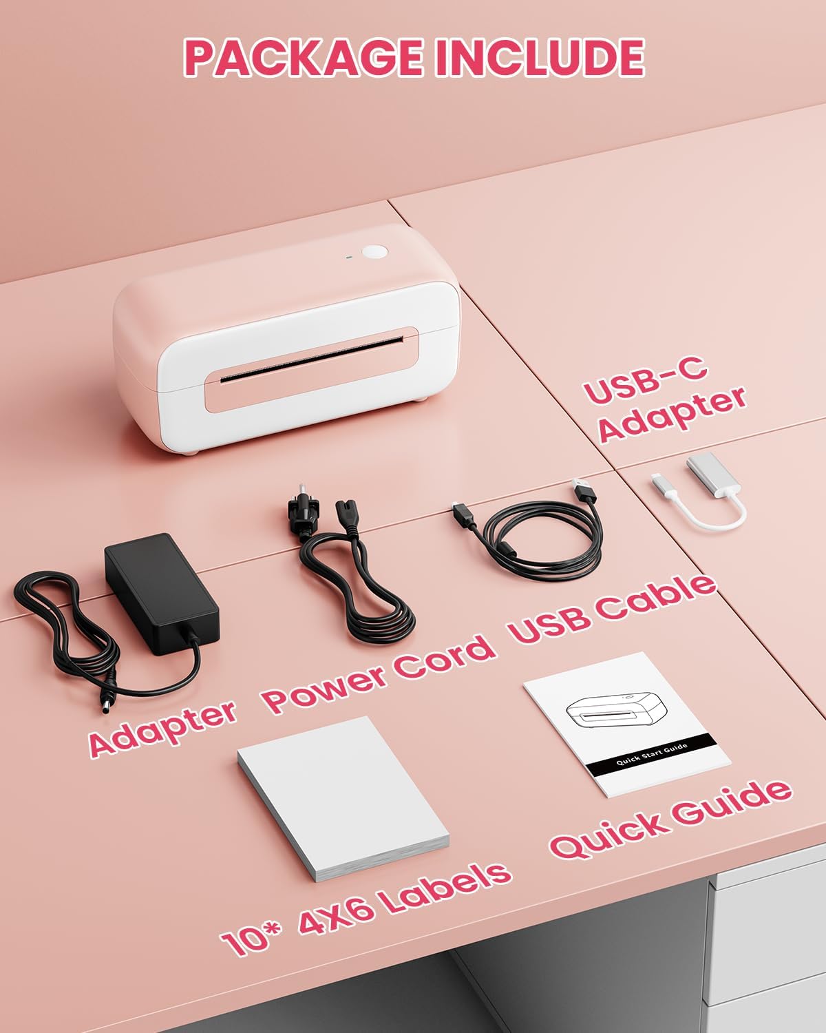Phomemo Label Printer - 4x6 Thermal Printer for Small Business & Shipping Package, Bluetooth Shipping Label Printers Compatible with Android & iOS,Widely Used for Amazon, Ebay, Shopify, UPS- Pink