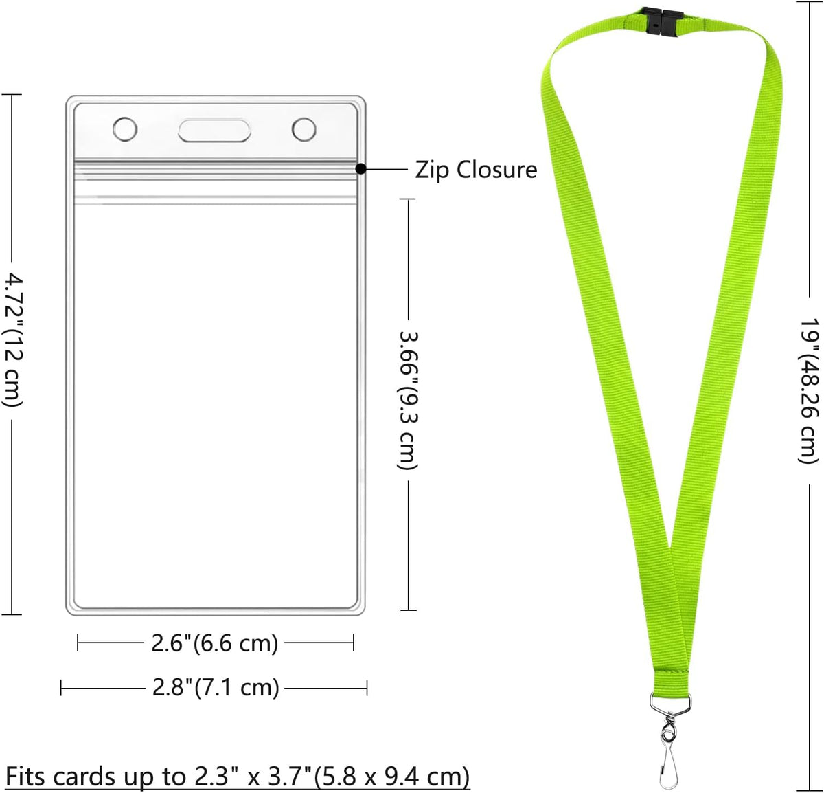 24-Pack Apple Green Breakaway Lanyards with Waterproof Badge Holders, Metal Hook, Polyester Neck Straps for ID Cards, Events, Office, and Schools