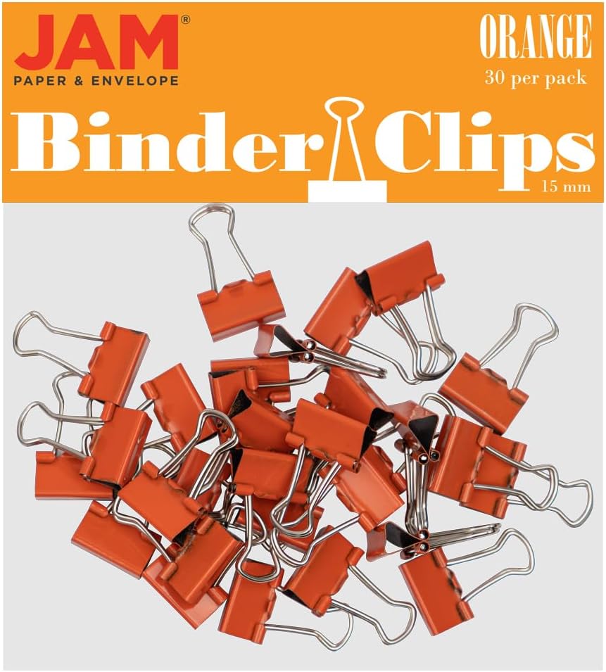 JAM PAPER Colorful Binder Clips - Extra Small - 3/5 Inch (15 mm) - Orange Binderclips - 30/Pack