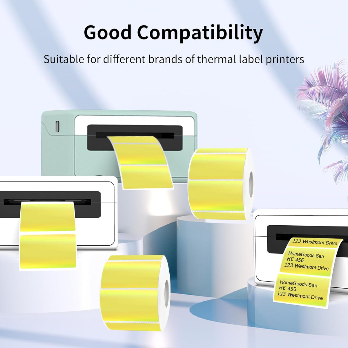 2.25"x1.25" Direct Thermal Labels, Holographic Thermal Printer Labels for Barcode, Self-Adhesive Address Shipping Thermal Label Stickers-1 Roll, 300 Labels, Holographic Yellow