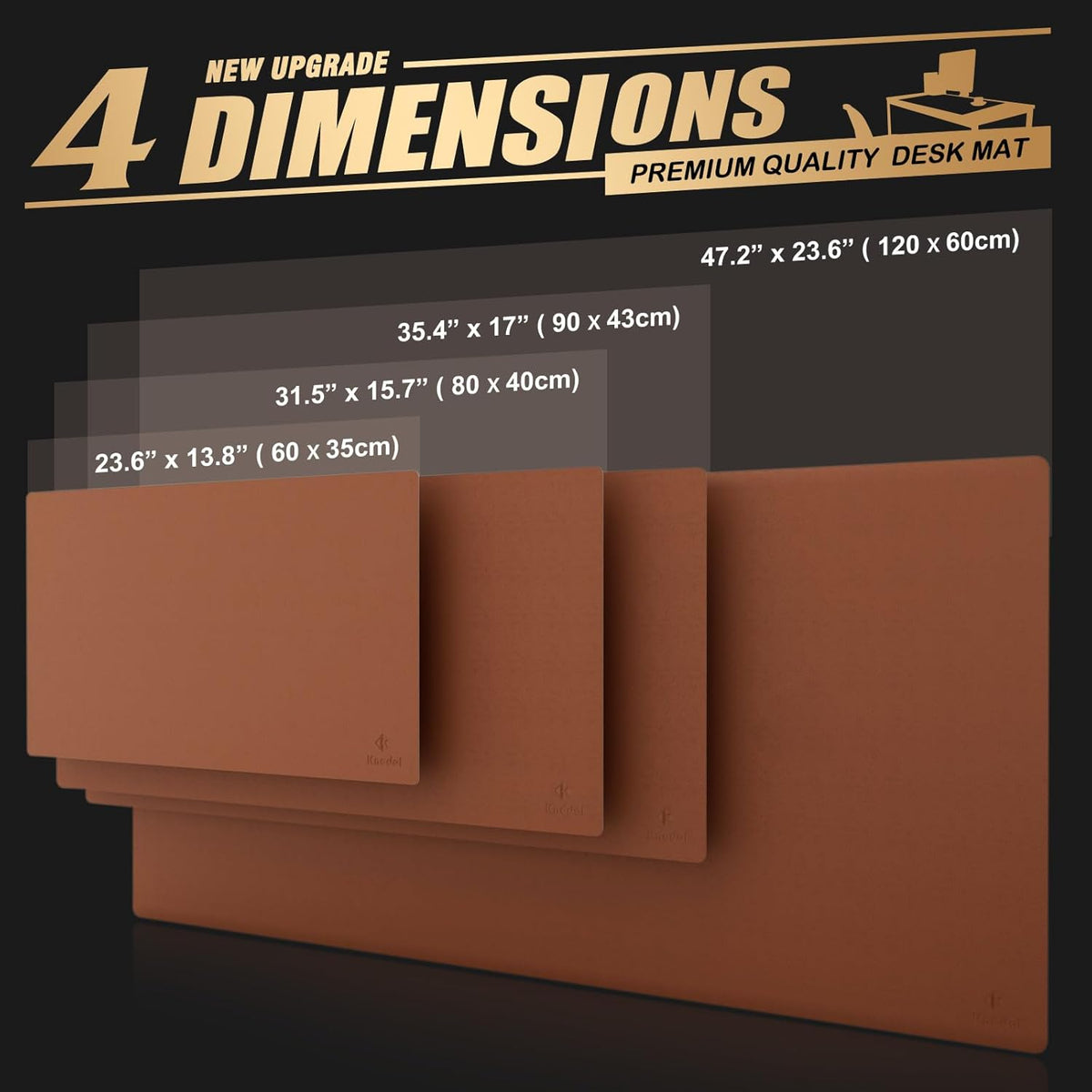 K KNODEL Large Office Leather Desk Mat, Mouse and Keyboard Pad, Computer and Laptop Mat, Desktop Protector and Cover, Writing Pad and Blotter (47.2"x23.6", Brown)