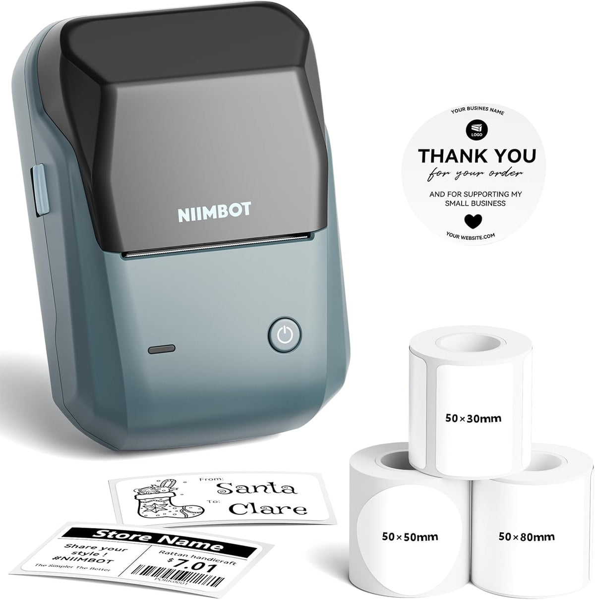 NIIMBOT 2Inch Label Maker Machine with 3 Tape, B1 Portable Sticker Printer for Small Businesses, Clothing, Logo, Jar, Address, Compatible with Phones & PC, Blue
