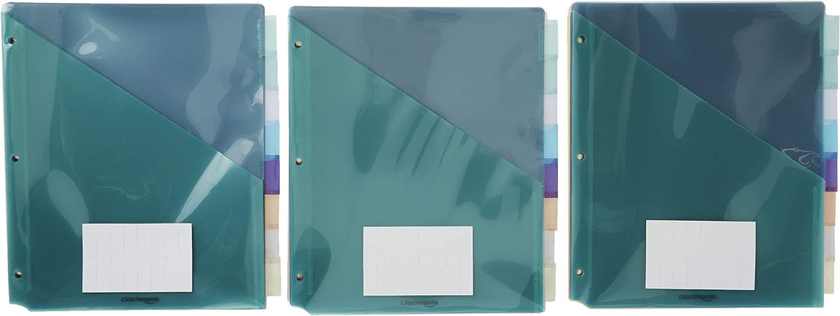 Amazon Basics Tab Dividers for 3 Ring Binder, Two Pocket, Letter Size, Assorted Colors, 24 Count