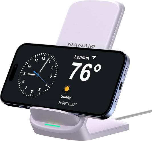 NANAMI Wireless Charger for Samsung and iPhone - 10W Fast Qi-Certified Induction Charger Stand for Galaxy S24/S23/S22/S21/S20/Note 20/10, Wireless Charging Stand for iPhone 17/17 Air/16/15/14/13/12