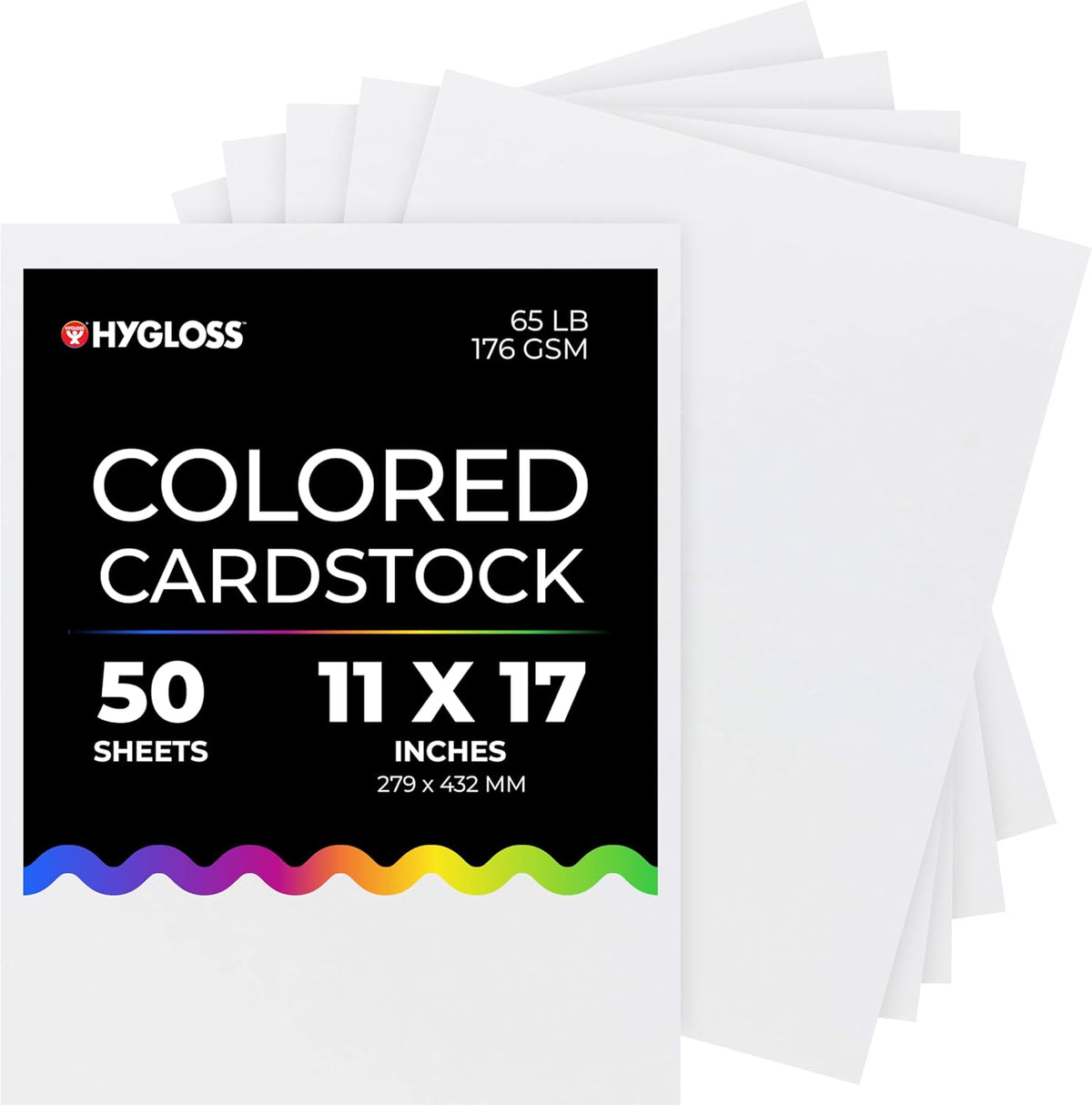 Hygloss White Cardstock - 11x17-Inch, 50 Sheets, 65 lb/ 176 gsm, Fade-Resistant, Acid-Free Color Card Stock Paper