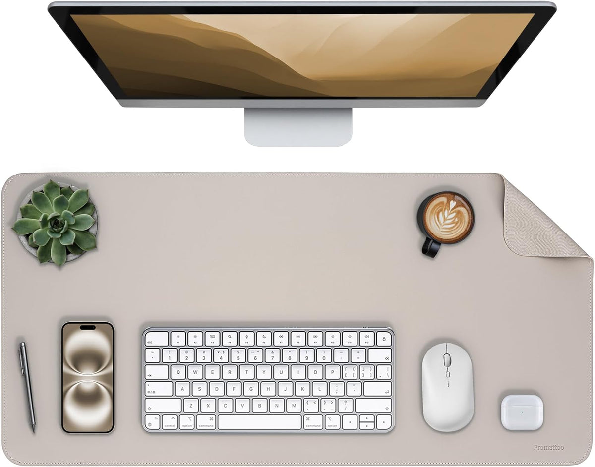 Oversized Non-Slip Desk Pad Protector – Grips Desk Firmly, Anti-Slip Like You've Never Seen! Vegan Leather Waterproof Laptop Mat for Keyboard & Mouse – Large Office Pad– Stone Gray