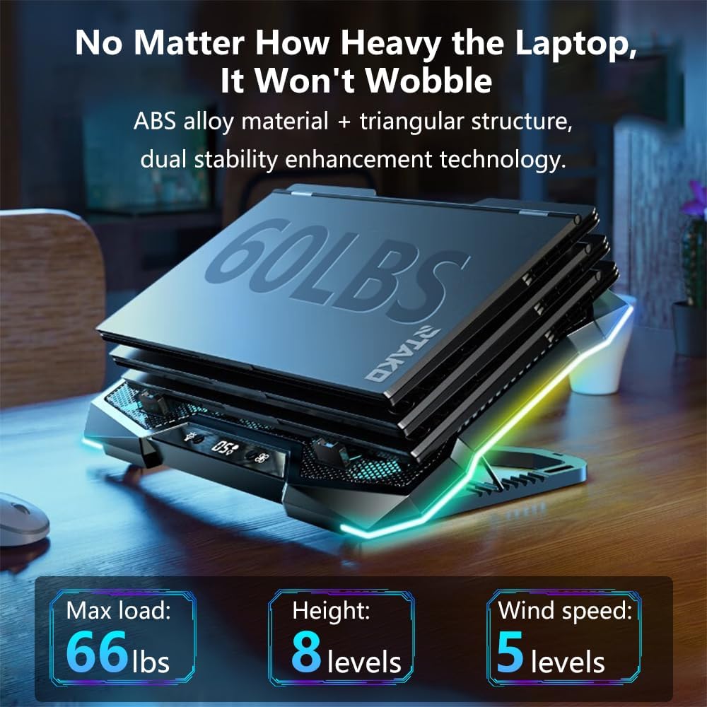 G-STORY Gaming Laptop Cooling Pad, Laptop Cooler with 10 Powerful Turbo Fans for 12-18 Inch Computer Notebook, 1 USB Port, 8 Height Adjustable Cooling Fan Stand