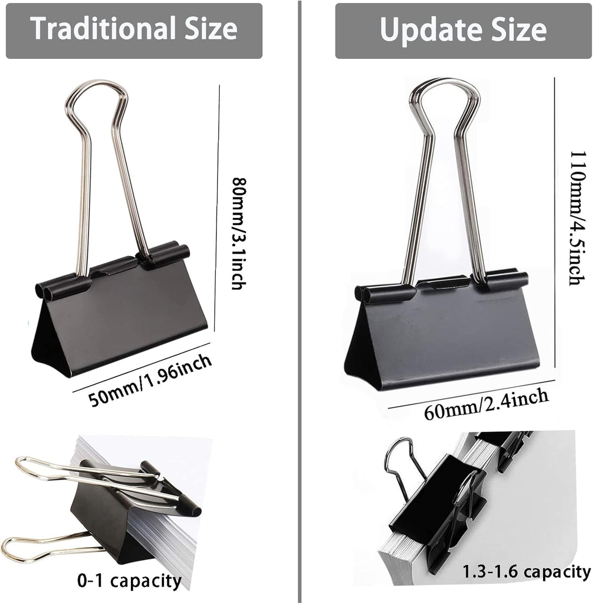 Extra Large Binder Clips 2.4 Inch, 30 Pack Upgrade Big Clips Paper Clamps for Office and Home Supplies
