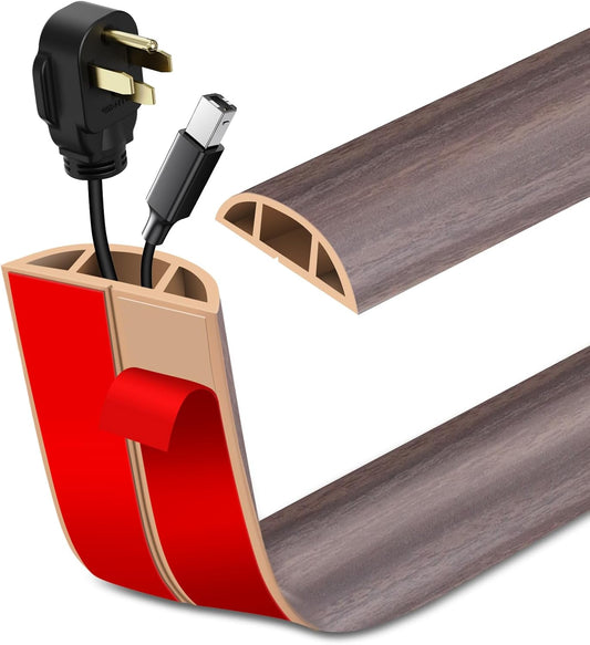 Floor Cord Cover Self Adhesive Cord Hider Floor Extension Cord Covers for Floor Power Cord Protector Cable Management Prevent Cable Trips Cable Cavity 0.59" W x 0.31" H (Brown Walnut Wood, 20Ft)