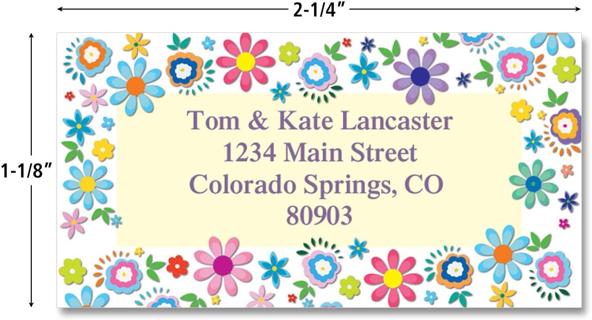 Colorful Images Cheerful Florals Return Address Mailing Labels, Personalize with Name & Address, Set of 144 Self Adhesive, Easy Peel Flat Label Sheets, Large, 1 Design