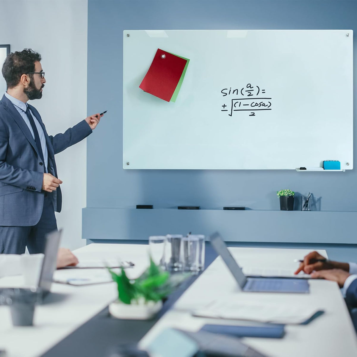Magnetic Glass Whiteboard 48"x36" Glass Dry Erase Board 48"x36" Wall Mounted White Glassboard for Office School Home Shop