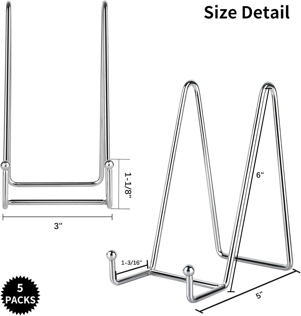 IBosins 5 Pack 6 Inch Plate Holder Display Stands, Metal Silver Frame Stand for Picture, Book, Photo Easel, Creation, Collectibles