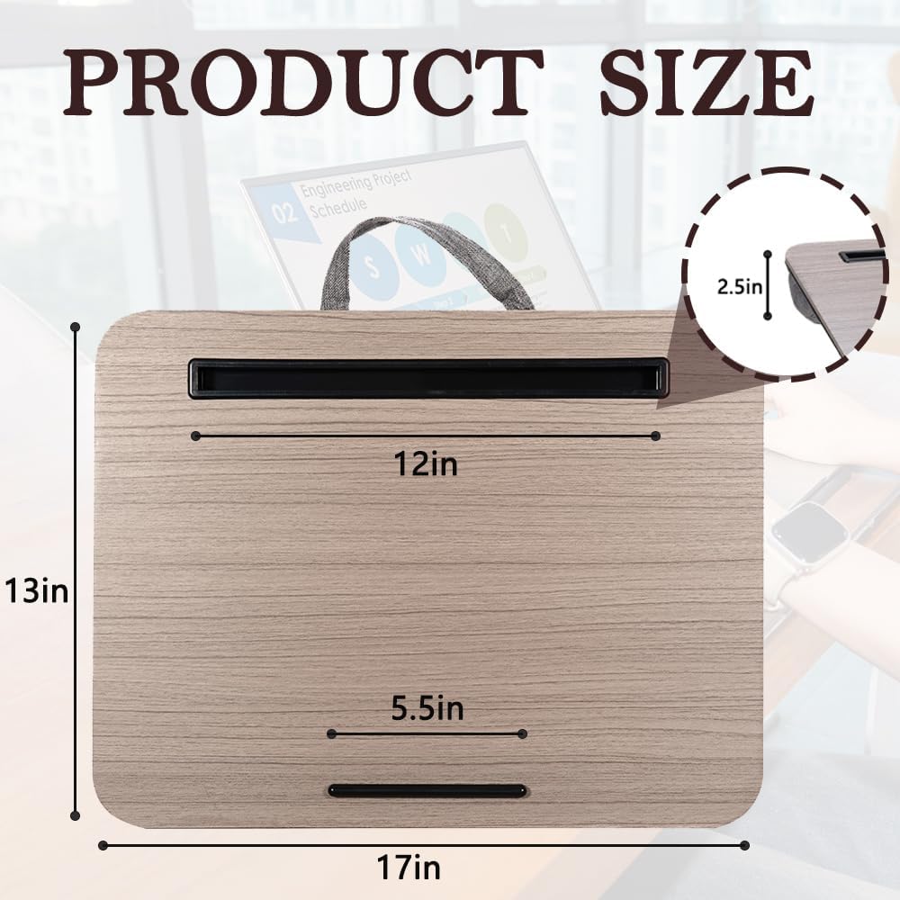 Portable Laptop Desk Fits Up to 16“ Laptops, with Tablet Slot, Built-in Cushion, Great for Home & Office,Lap Desk with Cushion (Walnut, Medium)