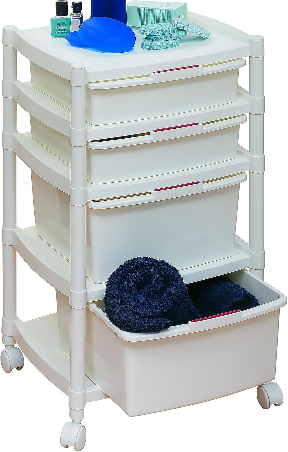 Multipurpose Mobile Rolling Drawer Organizer Cart with Four Drawers for Storage and Organization for Art, Craft, School, Office, Home, Beauty Salon, Bathroom or Kitchen White