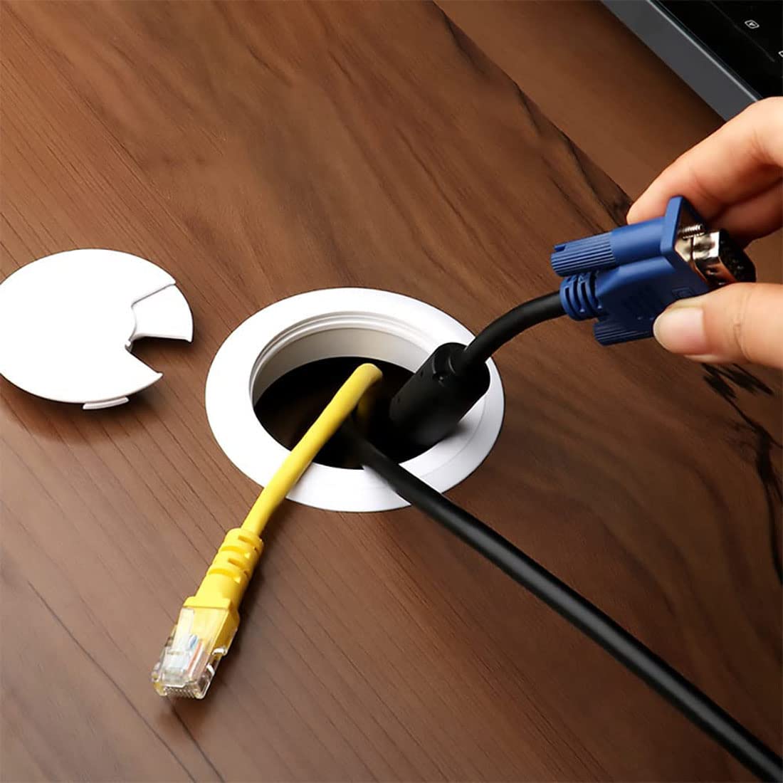TuTuYa 6PCS Desk Grommet, Desk Cable Grommet 3-1/6inch (80mm) White Desk Cable Hole Covers with Hole Saw, Ideal Solution for Office and Home Table Cable (White, 3-1/6inch)