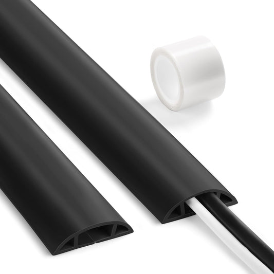 8.5ft Black Cord Protector, Soft Floor Wire Covers - Channel: 0.6"W x 0.32"H