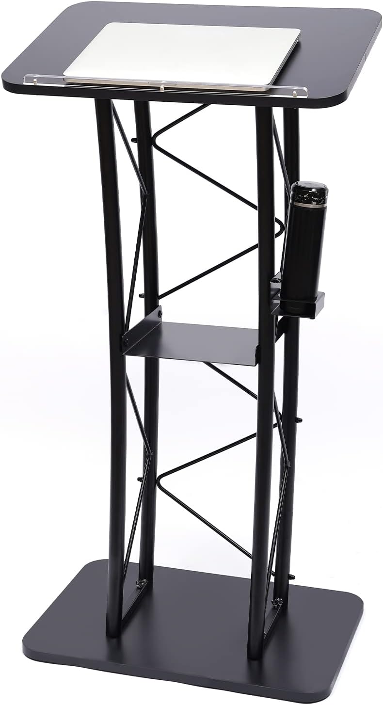 YIYIBYUS Curved Podium Stand Metal Black Pulpit Lectern for Speeches, Opening Ceremonies, Celebrations and Other Occasions 1.2m Height,Countertop Size 60x40cm,Easy Assembly Required