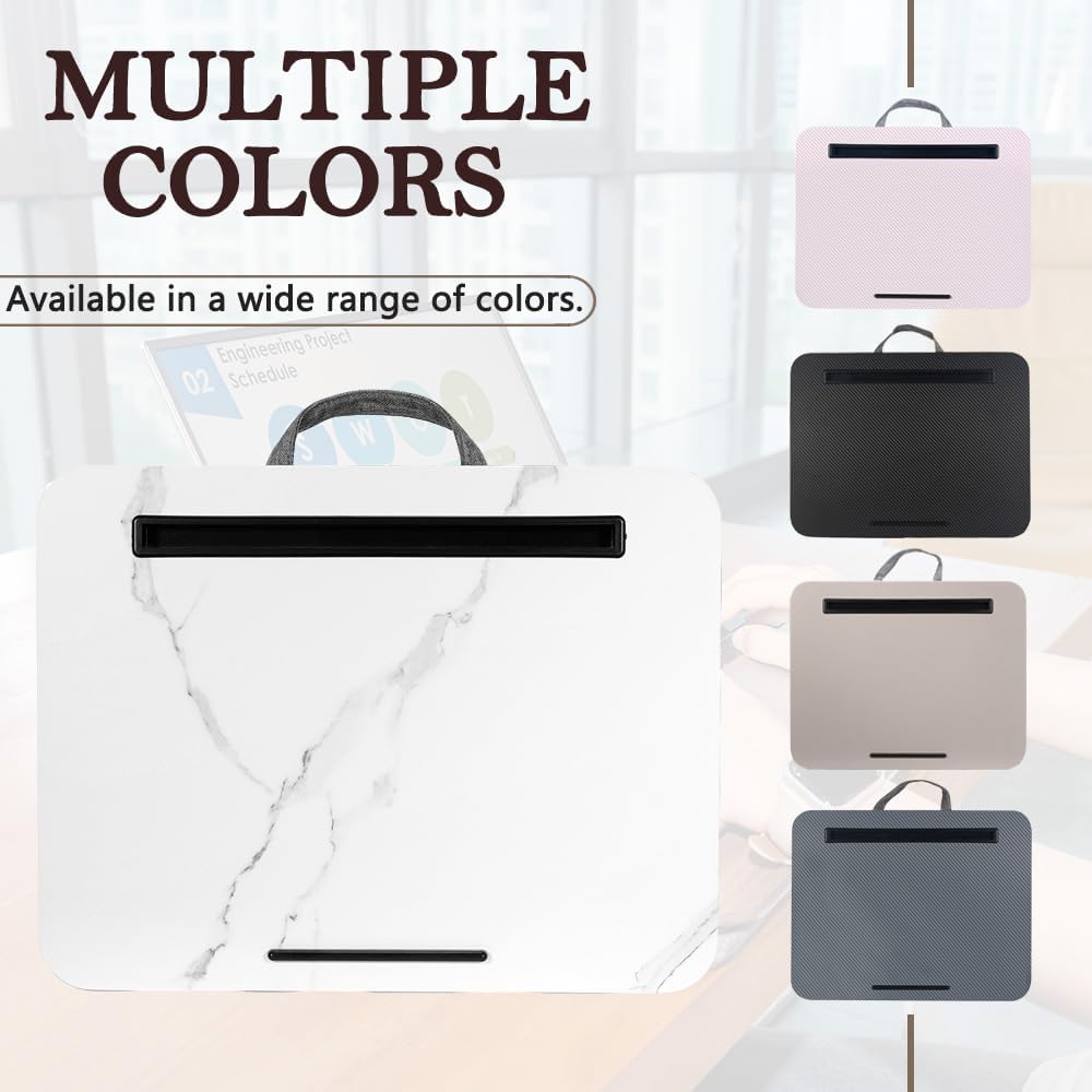 Portable Laptop Desk Fits Up to 16“ Laptops, with Tablet Slot, Built-in Cushion, Great for Home & Office,Lap Desk for Laptop,Lap Desk with Cushion (White Marble, Medium)