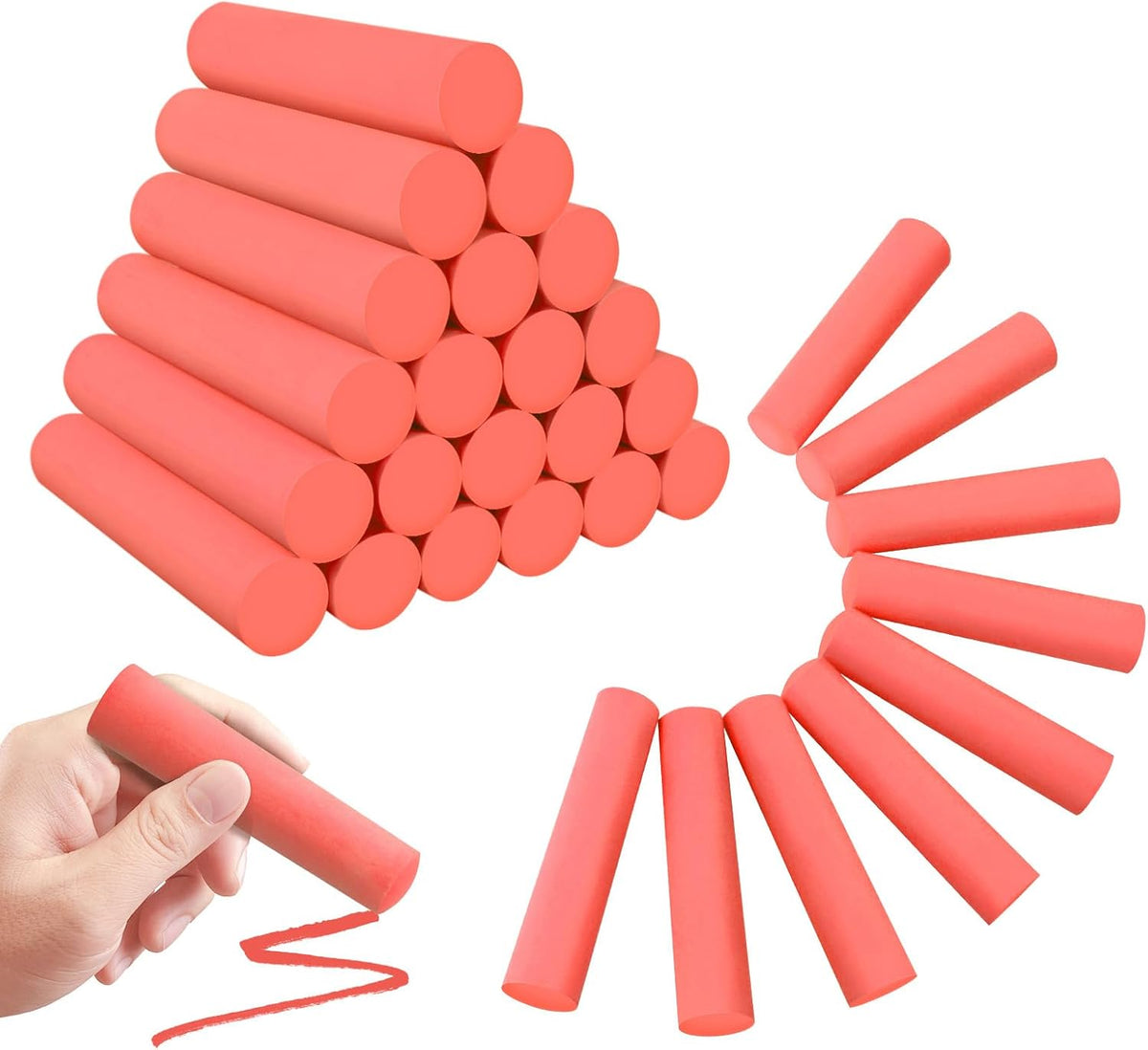 50 Pack Washable Sidewalk Chalks for Kids Non-Toxic Jumbo Chalk for Outdoor Art Play, Colored Chalk for Painting on Chalkboard, Blackboard and Playground(Orange Red)